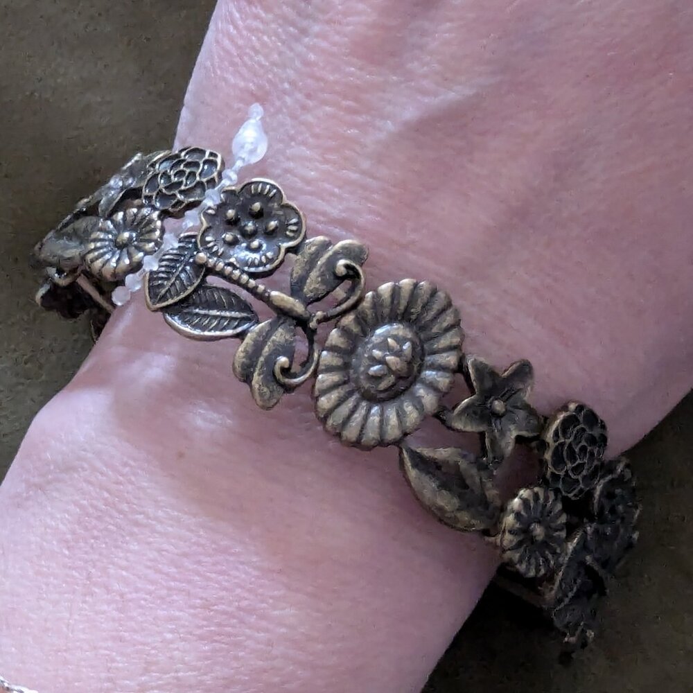 Stylized Leaf and Floral Motif Bracelet